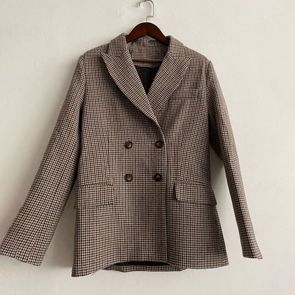 check female blazer casual autumn sleeve long pockets vintage suit 2020 lady british office style women's coat winter, White;black
check female blazer casual autumn sleeve long pockets vintage suit 2020 lady british office style women's coat winter, White;black