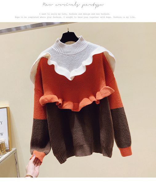 2021 korean elegant women hit color ruffles patchwork long sleeve half turtleneck knitted pullover female chic office lady sweater, White
2021 korean elegant women hit color ruffles patchwork long sleeve half turtleneck knitted pullover female chic office lady sweater, White