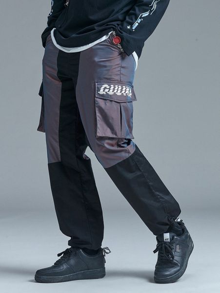 men colorblock letter graphic flap pocket pants 36eo#, Black
men colorblock letter graphic flap pocket pants 36eo#, Black