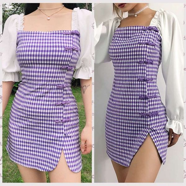 summer women's modified chinese style stitched side waist button split dress, Black;gray
summer women's modified chinese style stitched side waist button split dress, Black;gray