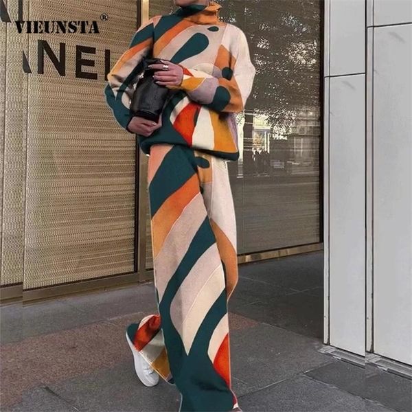 women vintage turtleneck print pullover + wide leg pants suits casual pattern knit tracksuit 2 piece set fashion streetwear 220315, White
women vintage turtleneck print pullover + wide leg pants suits casual pattern knit tracksuit 2 piece set fashion streetwear 220315, White