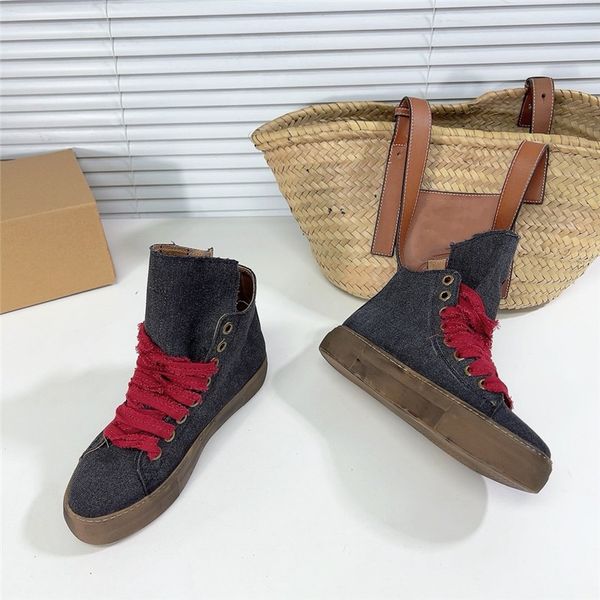 

Retro style high-top espadrilles womens casual black shoes with red shoelace fashion cool comfrtable canvas flat Personalized dirty rubber sole shoe, Khaki