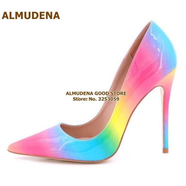 almudena new spring summer rainbow gradient color pointed toe pumps stiletto heels 12cm multi-color patent leather wedding shoes t200525, Black
almudena new spring summer rainbow gradient color pointed toe pumps stiletto heels 12cm multi-color patent leather wedding shoes t200525, Black