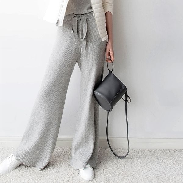 women pants new winter soft waxy comfortable high-waist cashmere knitted trousers female solid color casual wide leg pants 201111, Black;white
women pants new winter soft waxy comfortable high-waist cashmere knitted trousers female solid color casual wide leg pants 201111, Black;white