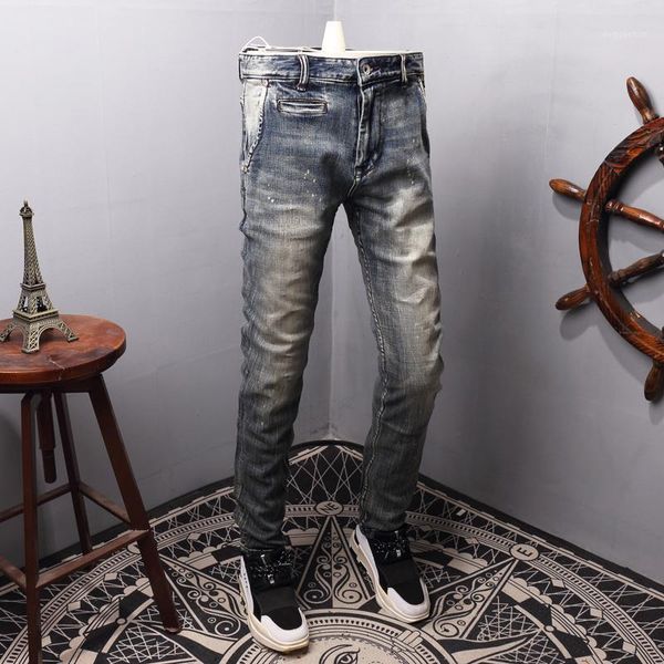 men's jeans italian style fashion men slim fit elastic paint designer hip hop pants streetwear vintage1, Blue
men's jeans italian style fashion men slim fit elastic paint designer hip hop pants streetwear vintage1, Blue