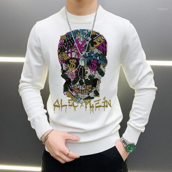 cashmere warm winter men's sweater rhinestone skull theme loose autumn brand oversized pullover1, White;black 
cashmere warm winter men's sweater rhinestone skull theme loose autumn brand oversized pullover1, White;black