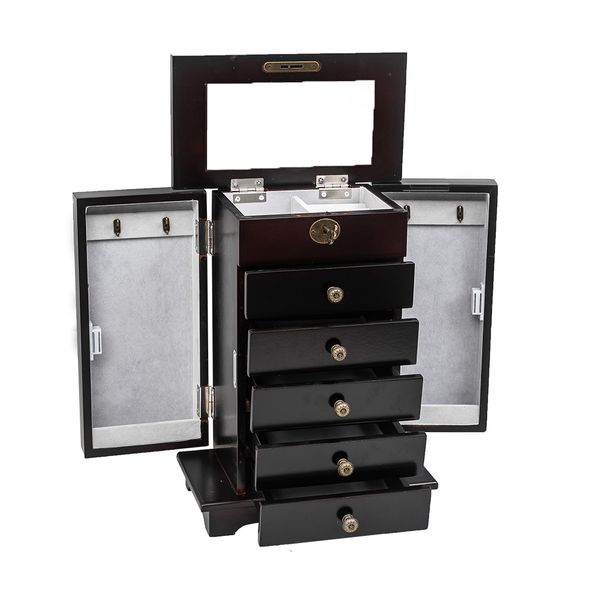 household jewelry storage box 5 drawers 6 layers with double door mdf jewelry display box brown, Black;white
household jewelry storage box 5 drawers 6 layers with double door mdf jewelry display box brown, Black;white