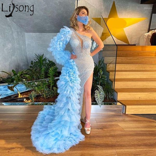 high split one shoulder evening dresses with removable tail luxury beading prom dresses 2020 long ruffle detachable train1, White;black
high split one shoulder evening dresses with removable tail luxury beading prom dresses 2020 long ruffle detachable train1, White;black