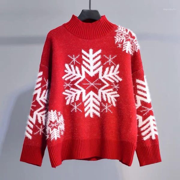 red christmas sweater women autumn winter korean loose jumper snowflake jacquard half turtleneck pullover soft warm a0991, White;black
red christmas sweater women autumn winter korean loose jumper snowflake jacquard half turtleneck pullover soft warm a0991, White;black