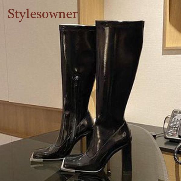 2021 metal square toe patent leather long tube fashion woman boots genuine leather high heel designer boots, Black
2021 metal square toe patent leather long tube fashion woman boots genuine leather high heel designer boots, Black