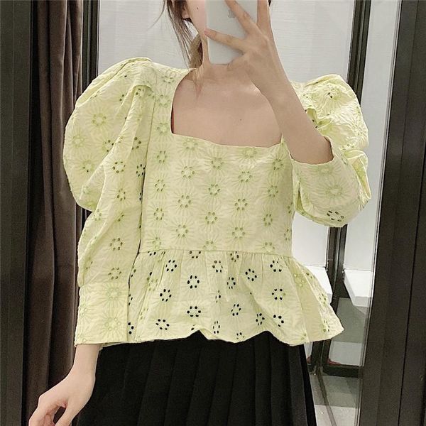 women 2020 yellow sweet embroidery hollow out blouses square collar puff sleeve shirts female cute short blusas, White
women 2020 yellow sweet embroidery hollow out blouses square collar puff sleeve shirts female cute short blusas, White