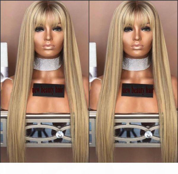 long glueless natural brazilian full lace front wigs with bangs brown roots blonde ombre synthetic hair wig for women cosplay wig, Black
long glueless natural brazilian full lace front wigs with bangs brown roots blonde ombre synthetic hair wig for women cosplay wig, Black