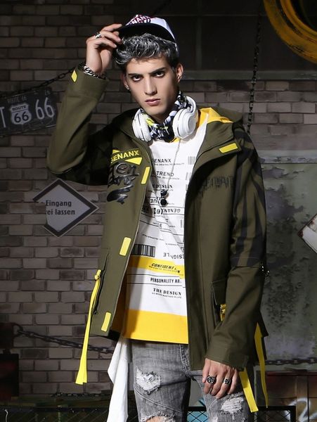 men lightning print letter embroidery patched detail buckled hooded coat o3mu#, Black;brown
men lightning print letter embroidery patched detail buckled hooded coat o3mu#, Black;brown