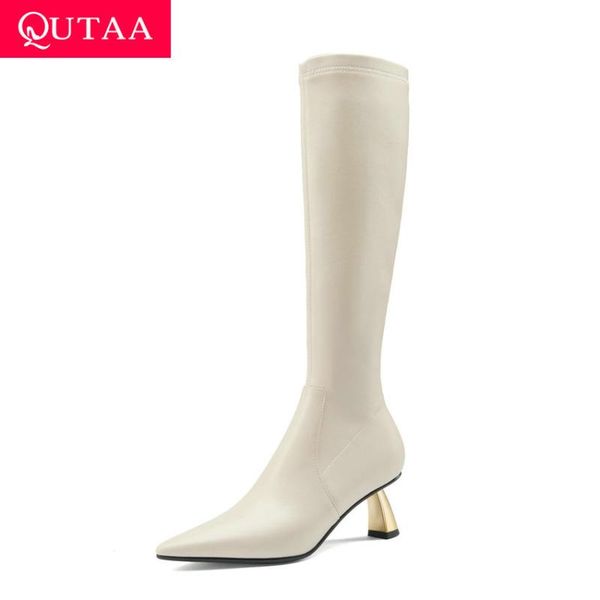boots qutaa 2021 pointed toe knee high fashion heel ladies shoes cow leather zipper women long size 34-40, Black
boots qutaa 2021 pointed toe knee high fashion heel ladies shoes cow leather zipper women long size 34-40, Black