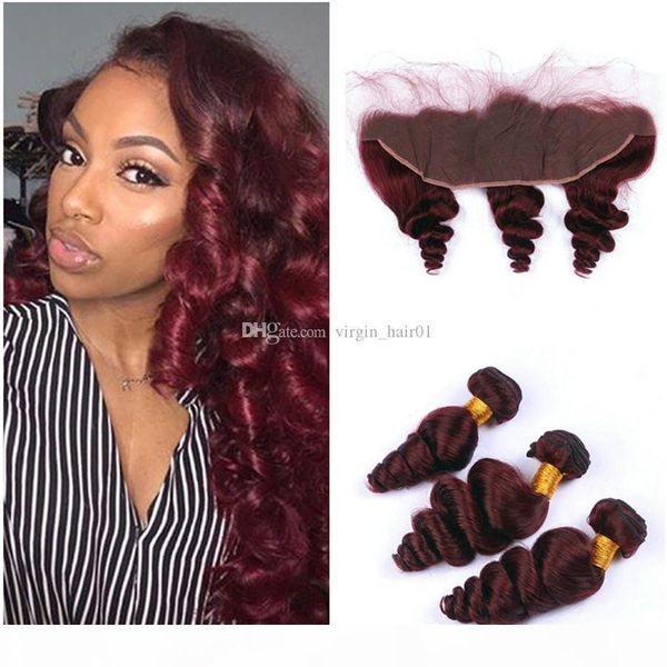 99j burgundy loose deep wave human hair wefts 3 bundles with 13x4 lace frontal brazilian hair extentions red wine color, Black;brown
99j burgundy loose deep wave human hair wefts 3 bundles with 13x4 lace frontal brazilian hair extentions red wine color, Black;brown