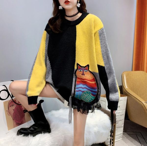 puss in cartoons applies pullover jumper contrast shredded color female sweater 2021 loose jumpers p2192 rbxw, White;black
puss in cartoons applies pullover jumper contrast shredded color female sweater 2021 loose jumpers p2192 rbxw, White;black