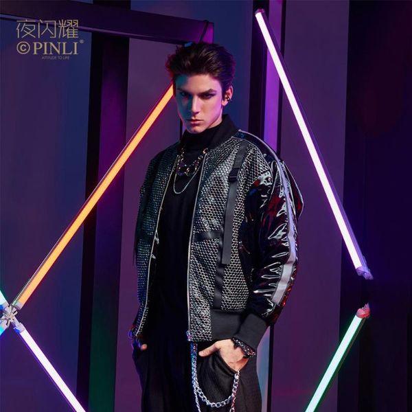 new men's male casual unique black night shine autumn pu stitching stand collar cotton coat jacket by193105396
new men's male casual unique black night shine autumn pu stitching stand collar cotton coat jacket by193105396