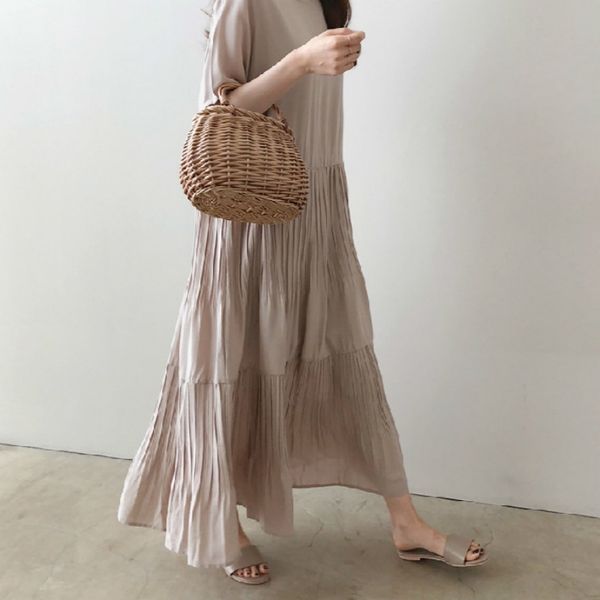 women summer round collar cascading ruffle loose straight long dress cotton linen short sleeve midi sundress solid color y200805, Black;pink
women summer round collar cascading ruffle loose straight long dress cotton linen short sleeve midi sundress solid color y200805, Black;pink