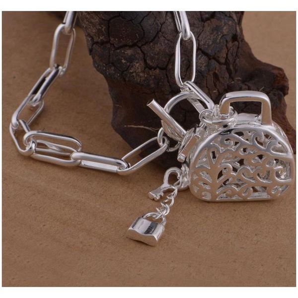 women silver chain bracelet with key lock charms 925 silver bracelet for gift party fashi sqcxon dh_seller2010, Black
women silver chain bracelet with key lock charms 925 silver bracelet for gift party fashi sqcxon dh_seller2010, Black