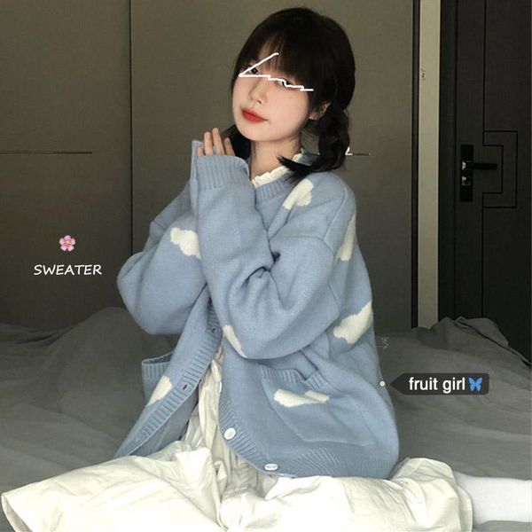 sweet blue sky white cloud knitted cardigan women autumn winter loose collar girl sweater coat
sweet blue sky white cloud knitted cardigan women autumn winter loose collar girl sweater coat