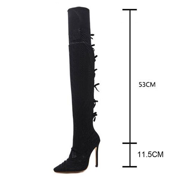 2018 stretch fabric over the knee boots women thin high heel sandals lady pointed toe mesh cloth bowknot shoes wb1382, Black
2018 stretch fabric over the knee boots women thin high heel sandals lady pointed toe mesh cloth bowknot shoes wb1382, Black