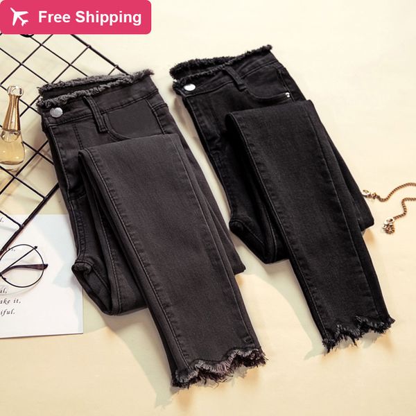 thin brim for high-waisted women tassel donna stretch feminine pencil bottoms black cotton denim pants, Blue
thin brim for high-waisted women tassel donna stretch feminine pencil bottoms black cotton denim pants, Blue