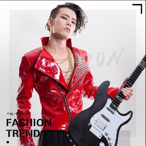 s-5xl new patent leather rivet jacket dj ds bar costumes men's clothing tide personality outerwear male singer stage show jacket1, Black;brown
s-5xl new patent leather rivet jacket dj ds bar costumes men's clothing tide personality outerwear male singer stage show jacket1, Black;brown