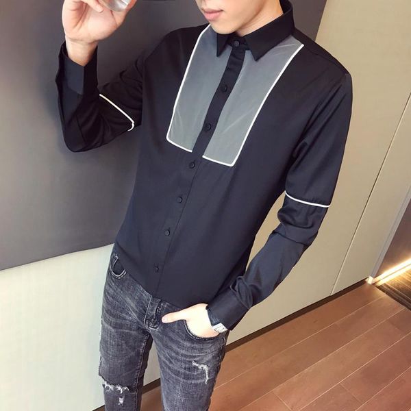 2021 spring new men's long-sleeved shirt korean version of the self-cultivation trend print hair stylist fashion stitching shirt, White;black
2021 spring new men's long-sleeved shirt korean version of the self-cultivation trend print hair stylist fashion stitching shirt, White;black
