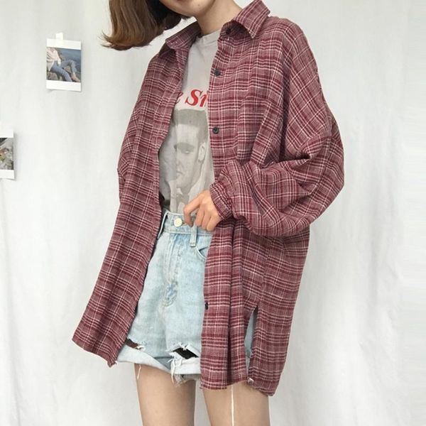 plaid shirt turn down collar cotton long sleeve 2020 new women vent vintage single breasted button plus size clothes, White
plaid shirt turn down collar cotton long sleeve 2020 new women vent vintage single breasted button plus size clothes, White