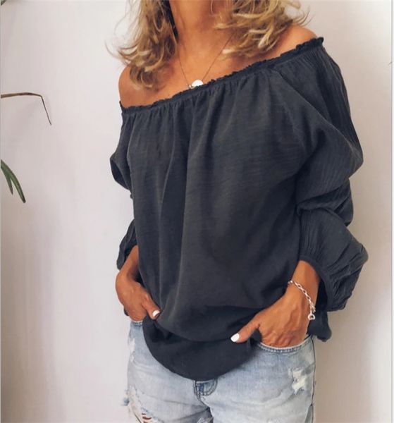 women slash neck t shirt elastic band loose long sleeve tshirt famale spring autumn solid top, White
women slash neck t shirt elastic band loose long sleeve tshirt famale spring autumn solid top, White
