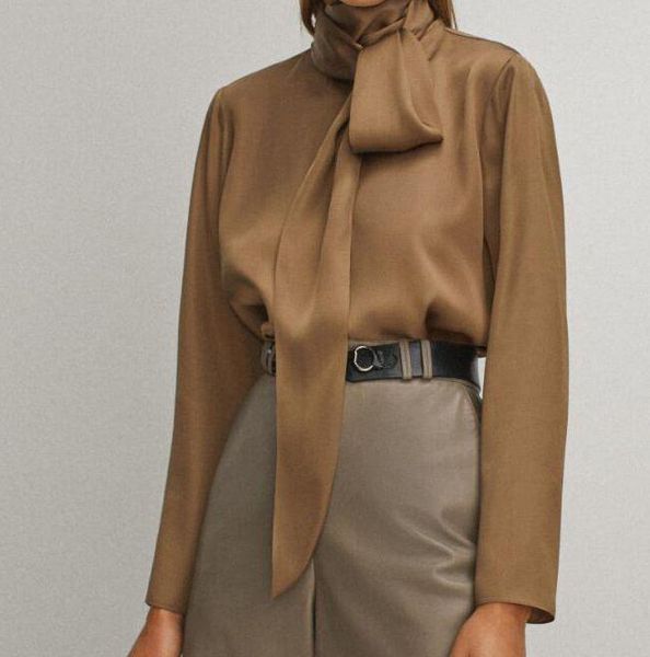 women shirt 2020 autumn new knotted plain neckline shirt long sleeve top, White
women shirt 2020 autumn new knotted plain neckline shirt long sleeve top, White
