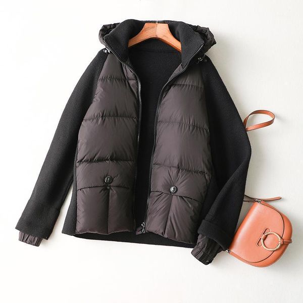 duck down jacket women winter 90 wool blended fake two piece long sleeve coat knit stand collar with drawcord hood1, Black
duck down jacket women winter 90 wool blended fake two piece long sleeve coat knit stand collar with drawcord hood1, Black