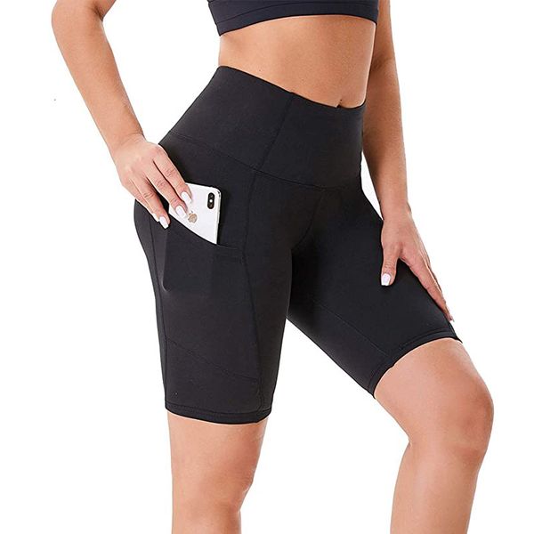 new no embarrassment double side pocket sports tights yoga women's running shorts capris, White;black