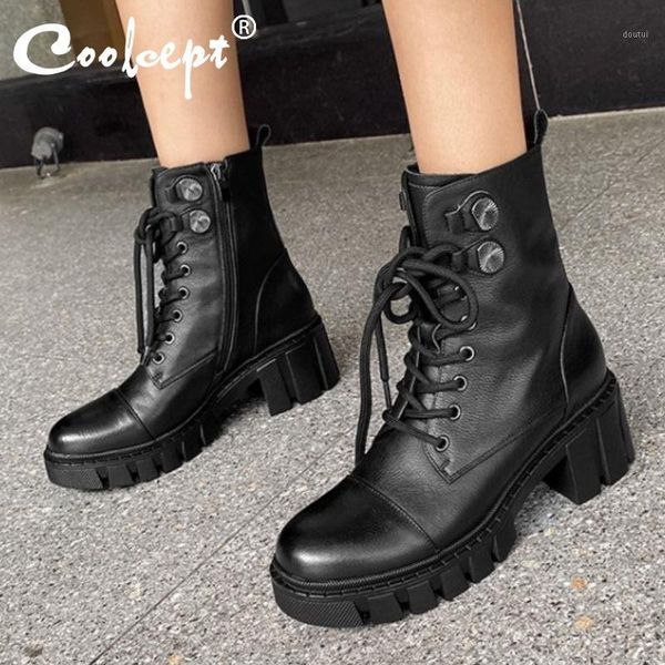 boots coolcept real leather women ankle cross strap zipper shoes thick heel round toe warm fashion footwear size 34-391, Black
boots coolcept real leather women ankle cross strap zipper shoes thick heel round toe warm fashion footwear size 34-391, Black