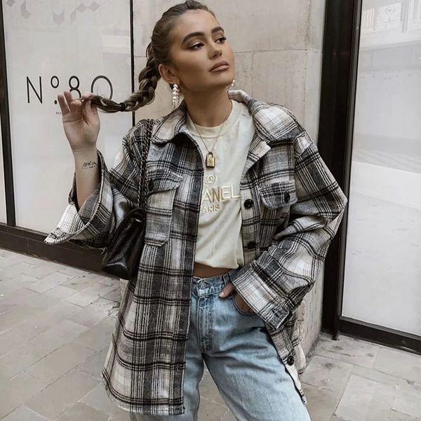 merodi autumn stylish lady plaid print za long outwear jackets women british style long sleeve warm loose shirt jacket chic 201028, Black;brown
merodi autumn stylish lady plaid print za long outwear jackets women british style long sleeve warm loose shirt jacket chic 201028, Black;brown