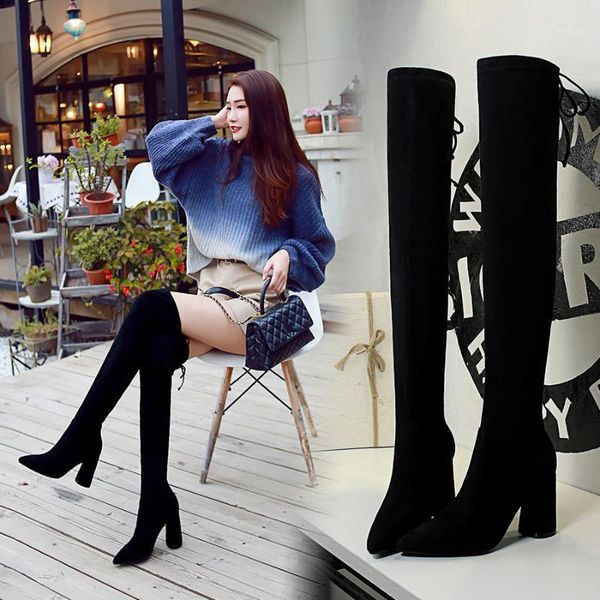 women autumn winter flock over-the-knee sock boots ladies pointed toe long thigh thick high heel boots botas mujer club booties1, Black
women autumn winter flock over-the-knee sock boots ladies pointed toe long thigh thick high heel boots botas mujer club booties1, Black