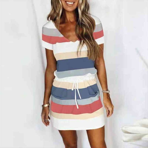 european and american style striped womens v-neck drawstring short-sleeved dress, Black;gray
european and american style striped womens v-neck drawstring short-sleeved dress, Black;gray