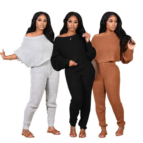 2pcs women solid color knitted outfits fall winter casual long sleeve round neck off-shoulder pullover pencil casual pants, Gray
2pcs women solid color knitted outfits fall winter casual long sleeve round neck off-shoulder pullover pencil casual pants, Gray