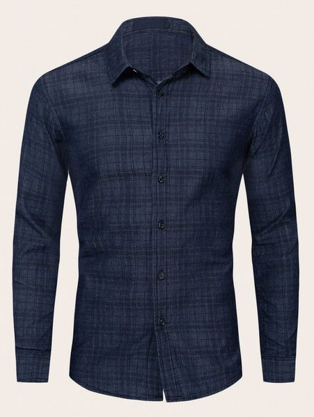 men button through plaid denim shirt s4id#, Blue
men button through plaid denim shirt s4id#, Blue