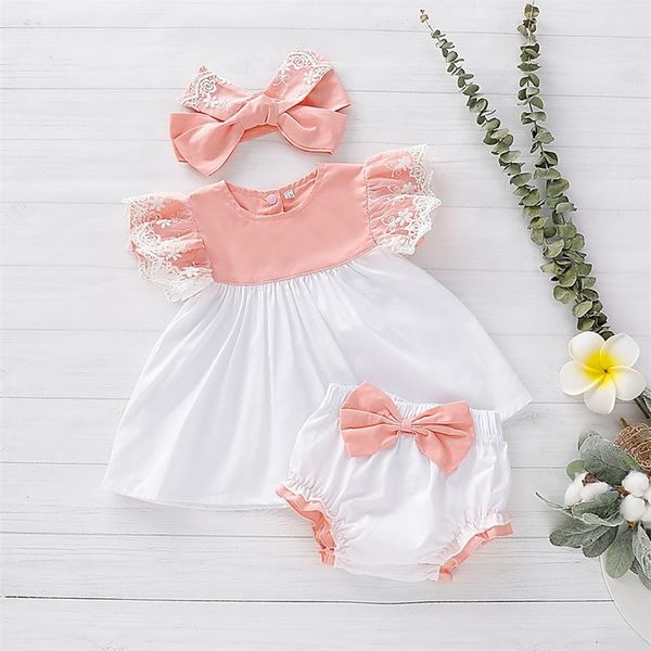 3pc baby newborn clothes girls baby clothing pink lace dress + bow pp shorts + headband outfits set summer wear 3-24 y200803, White
3pc baby newborn clothes girls baby clothing pink lace dress + bow pp shorts + headband outfits set summer wear 3-24 y200803, White