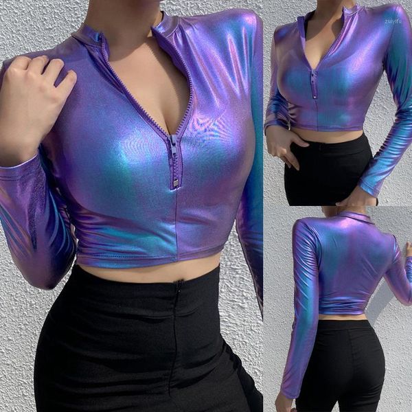 women fashion reflective bling color stand collar zipper tee shirts lady long sleeve short zipper pullover camisa feminina1, White
women fashion reflective bling color stand collar zipper tee shirts lady long sleeve short zipper pullover camisa feminina1, White