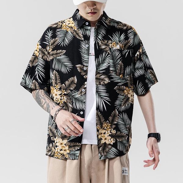 men's casual shirts brand 2021 beach summer print flower short sleeves hawaii collar korea style shirt for harajuku clothing, White;black
men's casual shirts brand 2021 beach summer print flower short sleeves hawaii collar korea style shirt for harajuku clothing, White;black