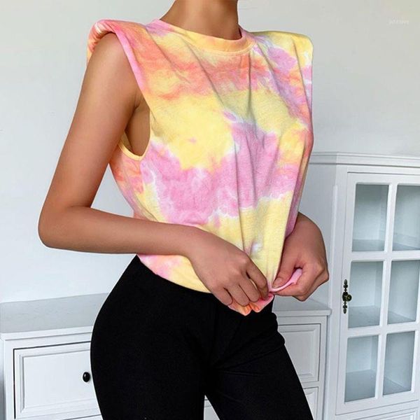 women summer sleeveless slim tank contrast color gradient tie-dye vest shoulder padded round neck casual streetwear1, White
women summer sleeveless slim tank contrast color gradient tie-dye vest shoulder padded round neck casual streetwear1, White