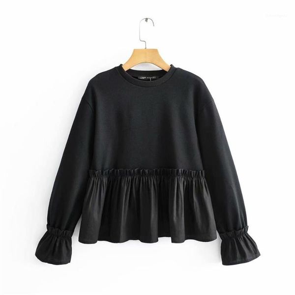 2020 spring women's new round neck long sleeve fashion loose black laminate decorative splice hoodie1
2020 spring women's new round neck long sleeve fashion loose black laminate decorative splice hoodie1