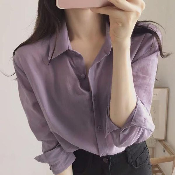 women's blouses & shirts vintage turn-down collar women blouse spring female workwear purple 2021, White
women's blouses & shirts vintage turn-down collar women blouse spring female workwear purple 2021, White