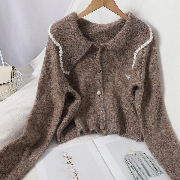 women's knits & tees color contrast lace large turn down collar knitwear students girl autumn fashion thin short cardigan single breast, White
women's knits & tees color contrast lace large turn down collar knitwear students girl autumn fashion thin short cardigan single breast, White