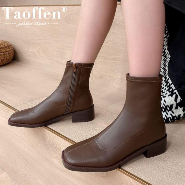 boots taoffen women short genuine leather zipper square heel winter autumn ankle fashion office ladies footwear size 33-40, Black
boots taoffen women short genuine leather zipper square heel winter autumn ankle fashion office ladies footwear size 33-40, Black