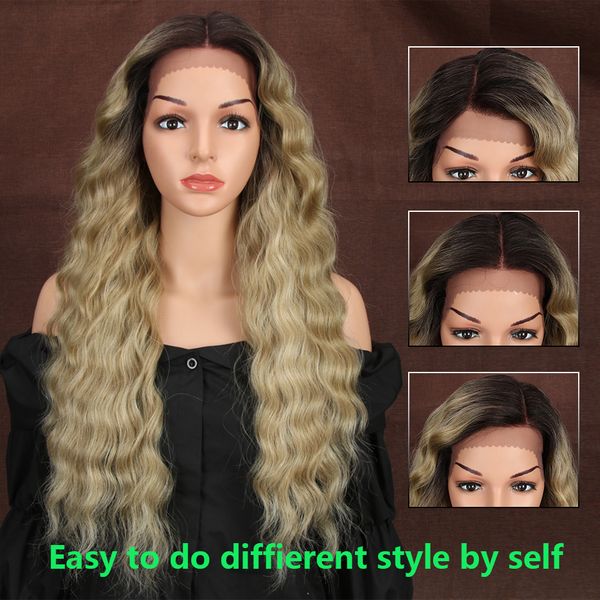 13x4 synthetic lace front wigs for black women 27inch long deep natural wave ombre blonde 99j color hair, Black;brown
13x4 synthetic lace front wigs for black women 27inch long deep natural wave ombre blonde 99j color hair, Black;brown