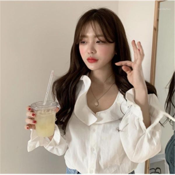 women's blouses & shirts korean chic ruffled collar blouse shirt minimalist stylish single breasted long-sleeved cotton blusas cute cas, White
women's blouses & shirts korean chic ruffled collar blouse shirt minimalist stylish single breasted long-sleeved cotton blusas cute cas, White