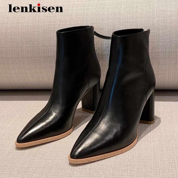 boots lenkisen simple style genuine leather classic colors pointed toe thick high heel back zipper elegant lady mature ankle l721, Black
boots lenkisen simple style genuine leather classic colors pointed toe thick high heel back zipper elegant lady mature ankle l721, Black
